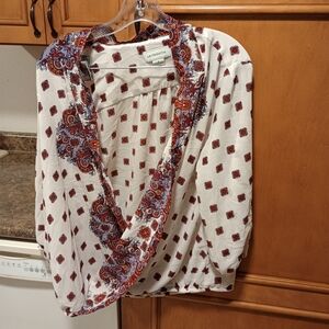 Liz Claiborne White and Red Paisley Blouse